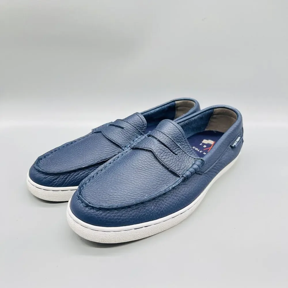 Cole Haan Shoes Men 8.5 Blue Pebbled Leather Penny Loafer Slip On Casual Comfort